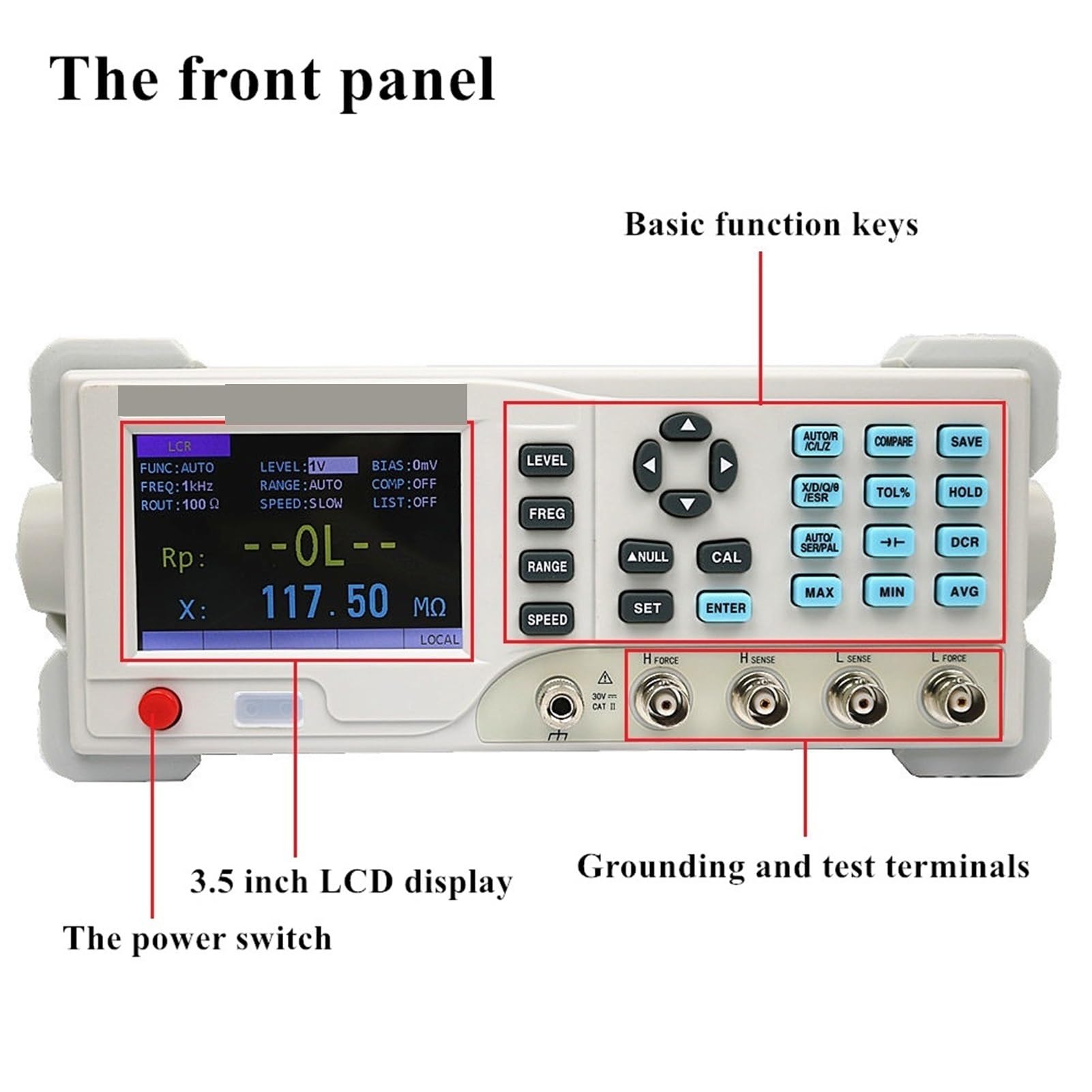 Medidor LCR, Medidor LCR digital. Precisión del medidor LCR: 0,1%. Rango de medición: 100 Hz a KHz