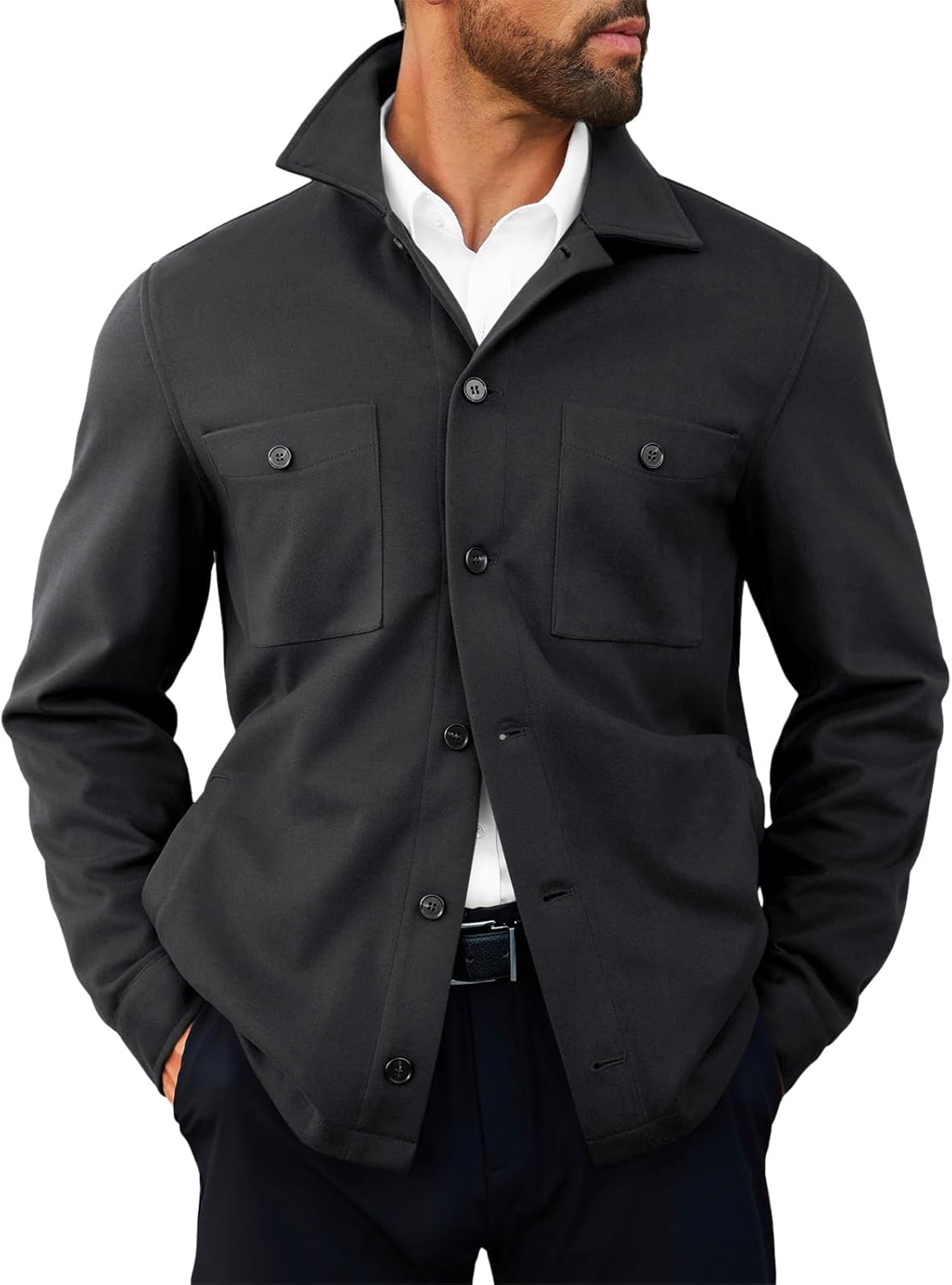 Runcati Mens Lightweight Shirt Jacket Button Down Long Sleeve Shacket Casual Fall Warm Work Stylish Jackets with Pocket