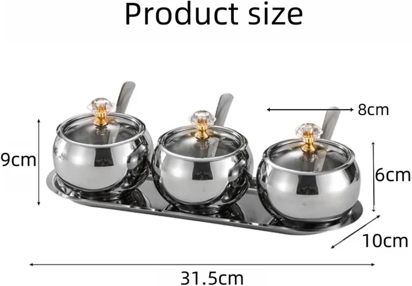 Gold Sugar Bowl Gold and Silver Household Kitchen Condiment Pots for Serving Sugar Spice Stainless Steel(Single-Silver)