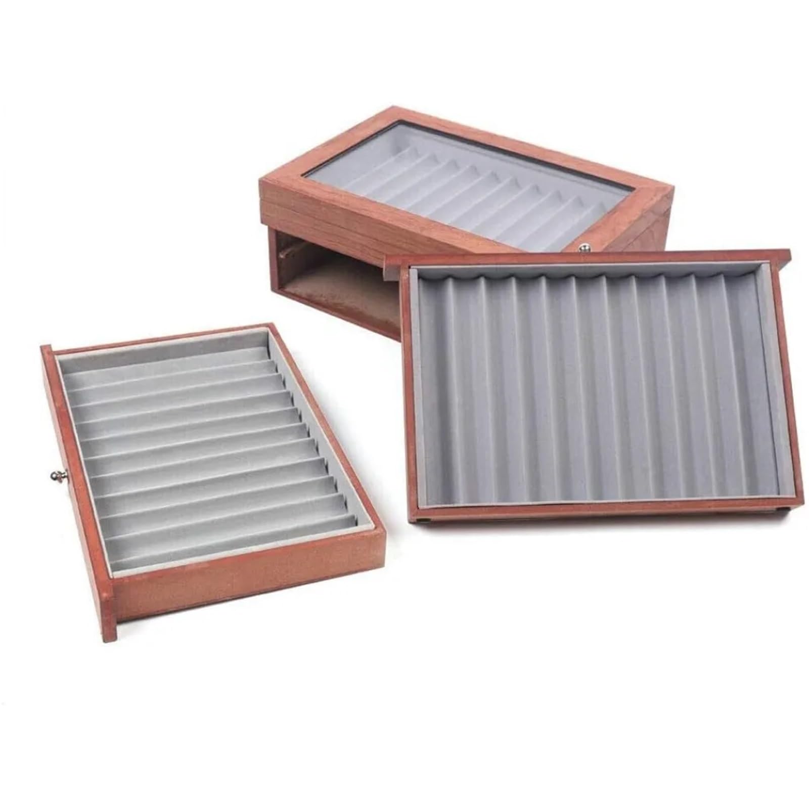 Présentoir à stylos en bois 3 niveaux, 34 pièces, boîte de rangement avec tiroir pour Rangement