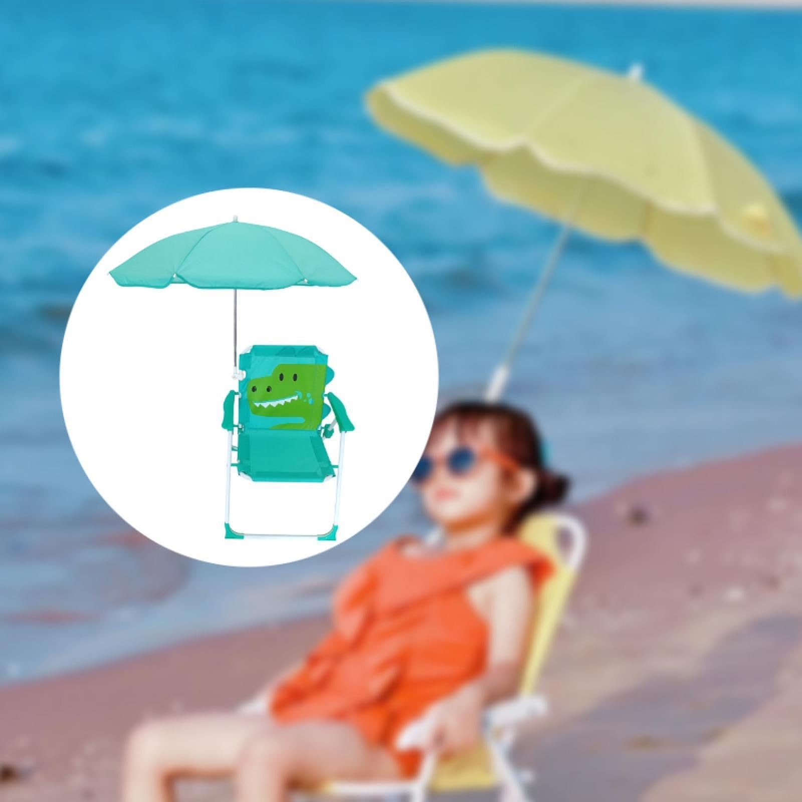 kowaku Child Folding Beach Chair Outdoor Seating with Umbrella Fun Camping Chair Sun Protection for Sun Newborn Gifts Tent Gathering, Green