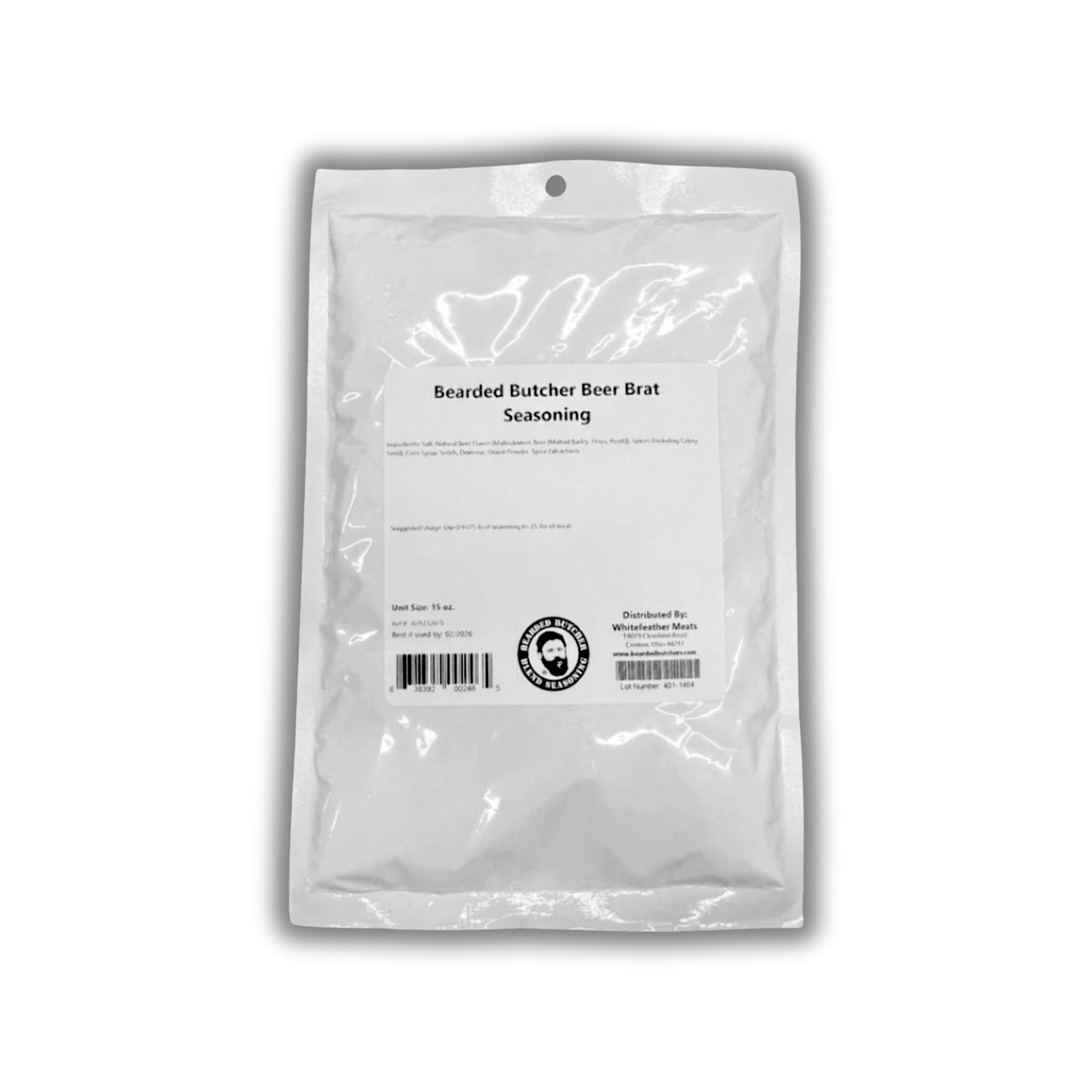 Bearded Butchers Beer Bratwurst Seasoning, 15oz – For Up to 25 lbs of Meat – Made with Real Beer Flavor – No MSG – Perfect for Bratwurst, Sausages,