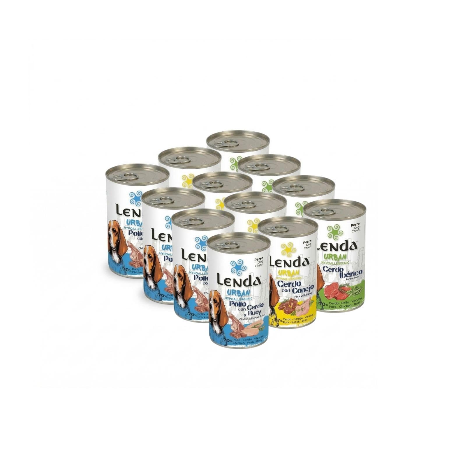 Lenda Urban Pack 12 x 400gr Comida Húmeda Hipoalergenica para Perros Jovenes y Adultos - Pack Degustacion - Alimento Completo y Natural para Todas Las Razas - Sin Cereales con Condroprotectores