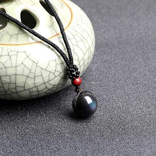 Miniatura 3 de Cuentas de ojo de arco iris obsidiana bola colgante negro de piedra natural transferencia Amor de la Suerte amuleto colgante Collar de joyería
