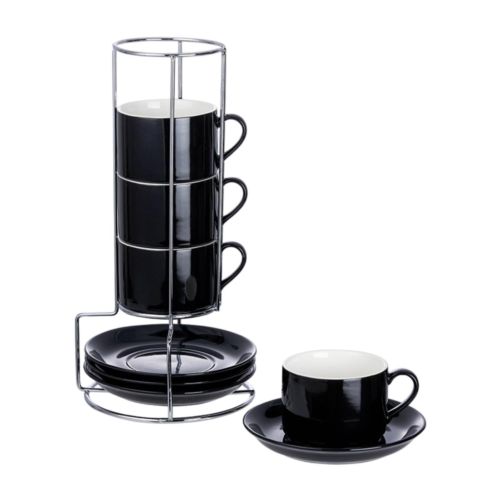 Tazas de Cerámica para Espresso con Platillos Y Soporte de Metal, Ahorran Espacio, Tazas de Espresso, Tazas de Café, Tazas de para Té Y, 5 onzas