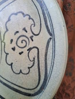 Amazon | タイの古い皿 スンコロク青磁鉄絵 サイズ 口径約23.5