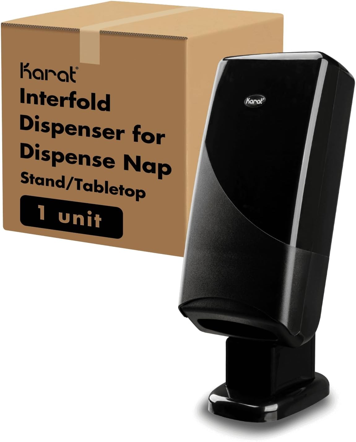 Karat Elegant Interfold Napkin Dispenser - Sleek Black Tabletop/Stand Holder - Durable, One-at-a-Time Dispensing for Restaurants & Commercial Use - 1 Unit, KN-IFDS3