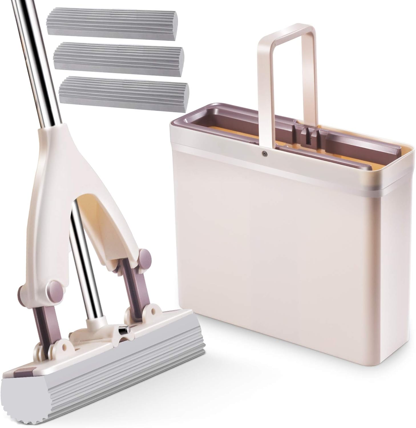 Amazon.co.jp Masthome スポンジモップ 吸水モップ スポンジワイパー バケツ付き 伸縮可能 水拭きモップ 床掃除 吸水