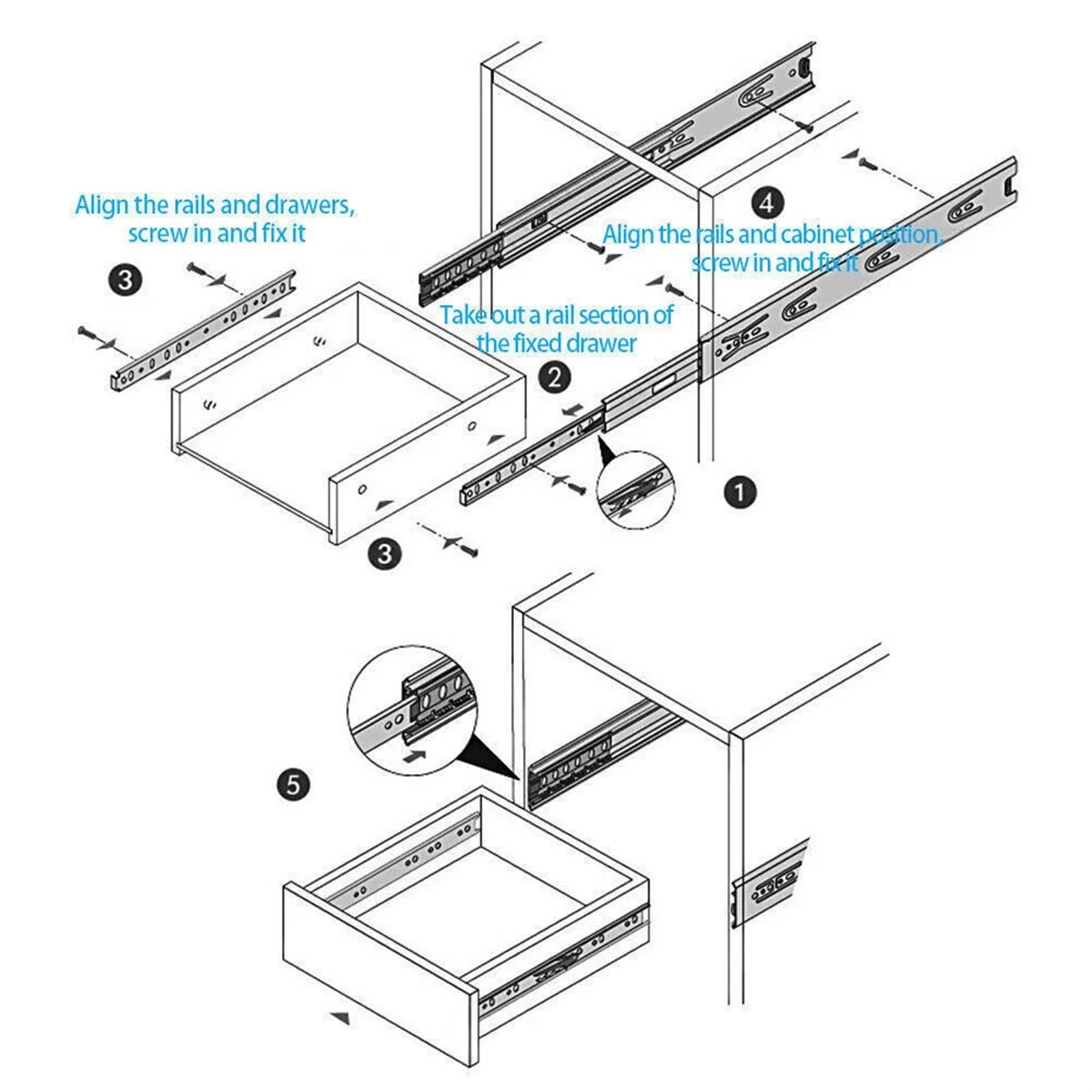 Guide Per Cassetti Stainless Steel Drawer Slide Hydraulic Damping Buffer Sliding Bearing Silent Cabinet Track Furniture Hardware per cassetto(450)