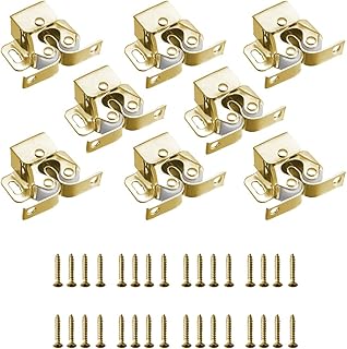 Double Roller Door Catches, 8 Pcs Hardware Double Roller Cupboard Door Latch Strong Hold Door Catches with Screws for Home, Furniture, Cabinet(Gold)
