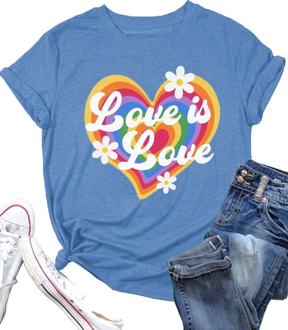 Gay Pride T Shirt Women Funny Rainbow Heart Graphic Tees LGBT Equality Gift Casual Short Sleeve Shirt Tops - Image 3
