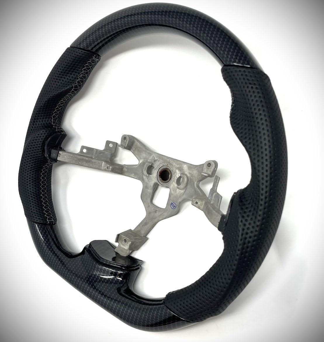 Black Flat Sports Steering Wheel for 2006-2013 Chevy Corvette C6 (Hydro-Dip Carbon Fiber/Gray Stitching)