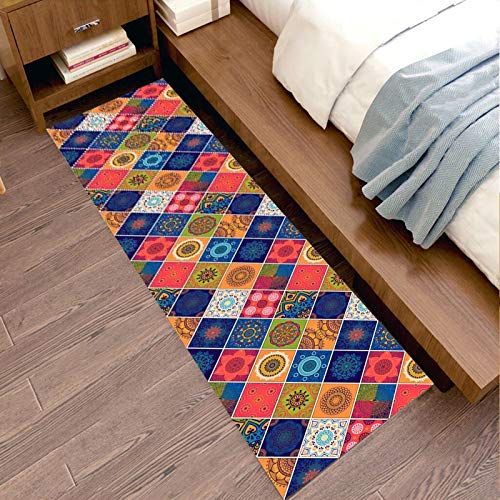 Tapis de couloir géométrique 0.9x3m antidérapant et lavable