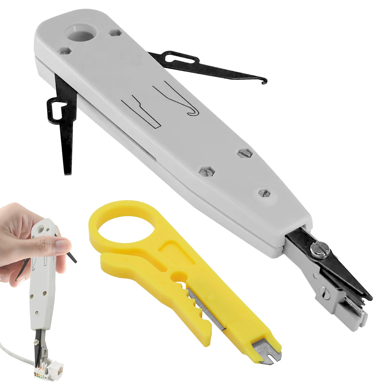 1pcs Krone Tool Punchdown Tool Telephone Cable Impact Terminal Insertion Tools with Hook and Grey Blade Impact Terminal Insertion Tools for Ethernet Rj45 Socket Cat5/Cat6/Ca6a Network