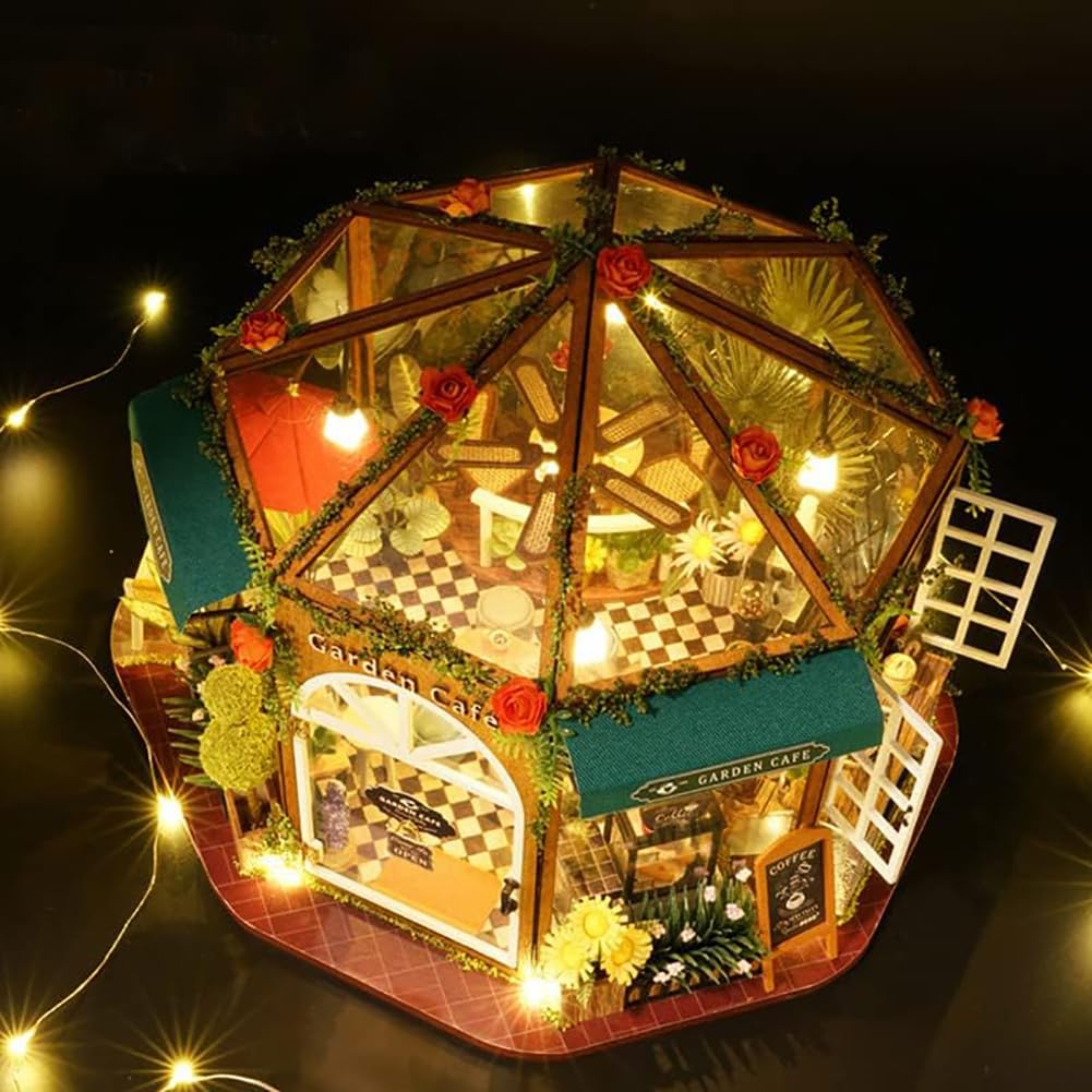 Generico Kit per Casa delle Bambole in Legno Fai da Te con Luce A LED Modello di Edificio Insolito Miniature da Costruire