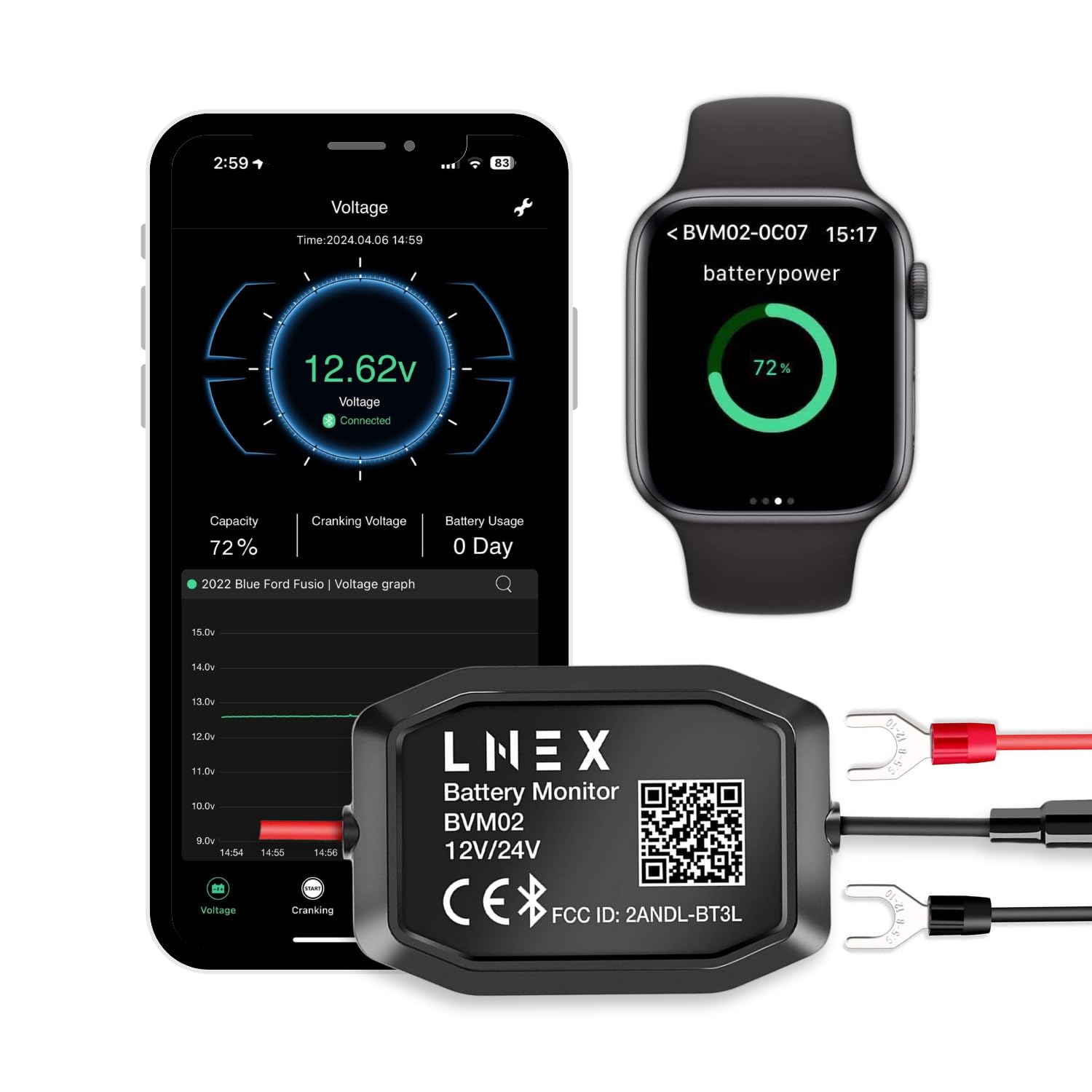 Bluetooth Battery Monitor,Wireless 12V 24V Automotive Battery Load Tester with Charging & Cranking Test & Alarm for Solar Power Systems/RVs/Motorcycles/Boats/Cars/Trucks