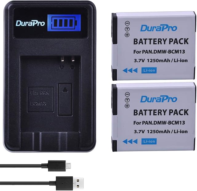 DuraPro 2 Packs 1250mAh DMW-BCM13 Battery + LCD USB Charger for Panasonic Lumix ZS40 / TZ60, ZS45 / TZ57, ZS50 / TZ70, ZS27 / TZ37,TZ41 Cameras