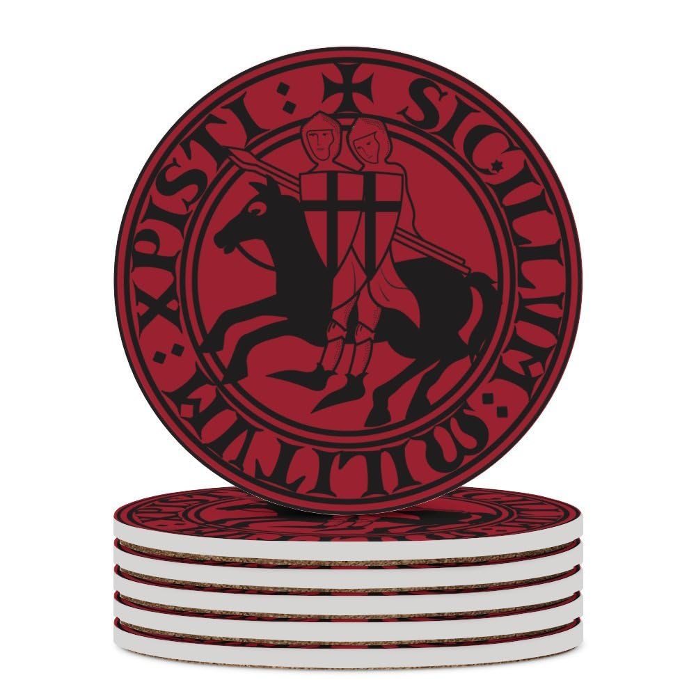 Drink Cup Coasters Mats 1-6 Sets Two Viking Templars Knight Crusader, Washable Saucer for Coffee Beer Wine, House Warming Decor, Wedding Gift, 4" (10cm)