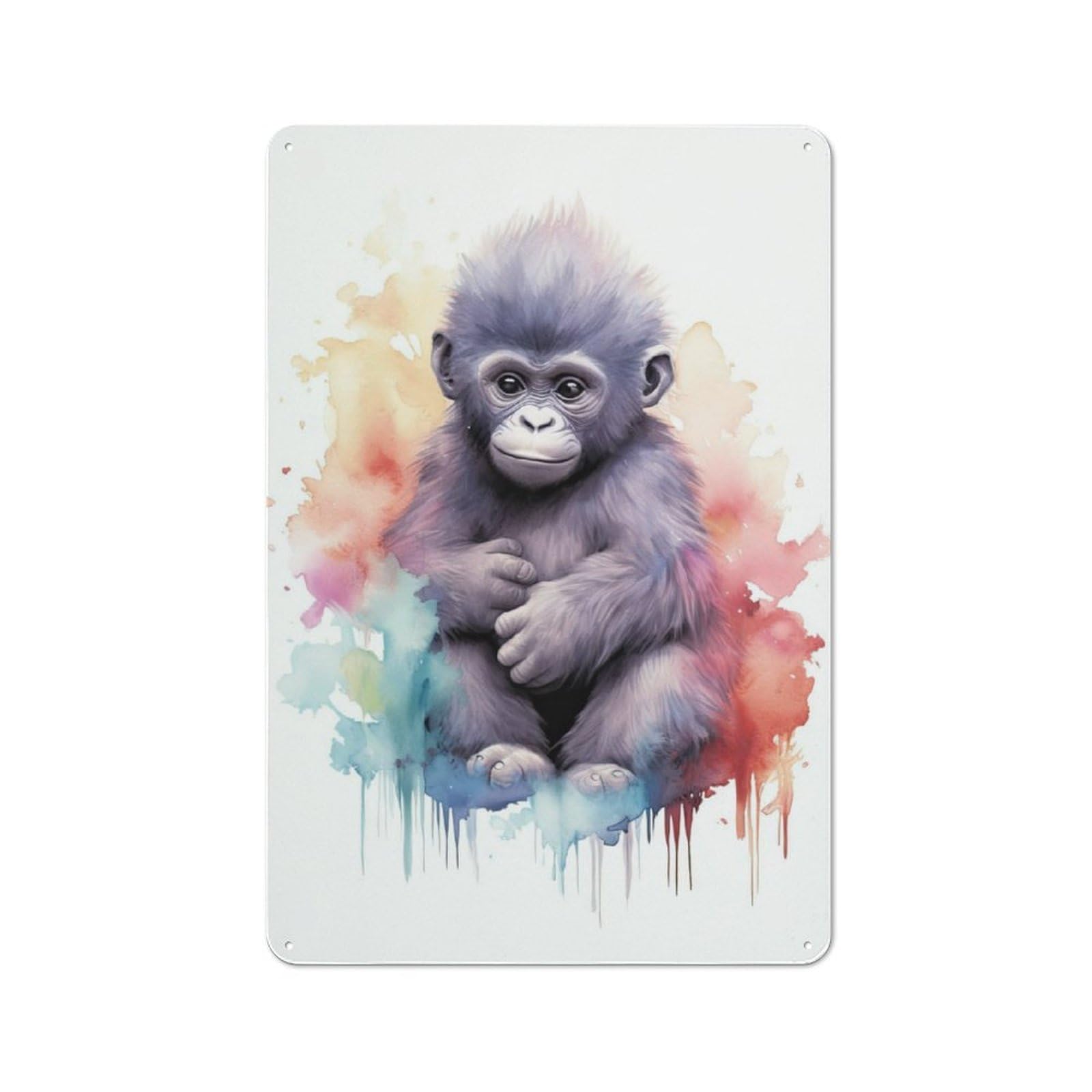 Junmoney Watercolor Baby Gorilla Retro Metal Wall Sign 30X20cm With For Pub Or Café, A Housewarming Gift For Hospitality Wall Decor Collectors
