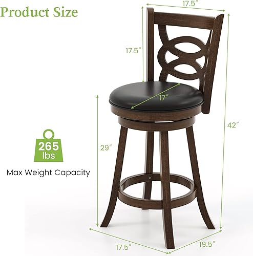 Miniatura 6 de ERGOMASTER Juego de 1 taburete de bar giratorio, color marrón, altura de mostrador, silla de bar de 29 pulgadas