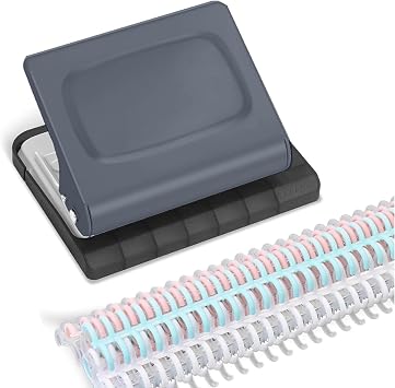 10 Hole Punch Binding Machine for Planners, 10 Multi-Color Binder Rings Included, 30 Holes on A4& 20 A5 Grey