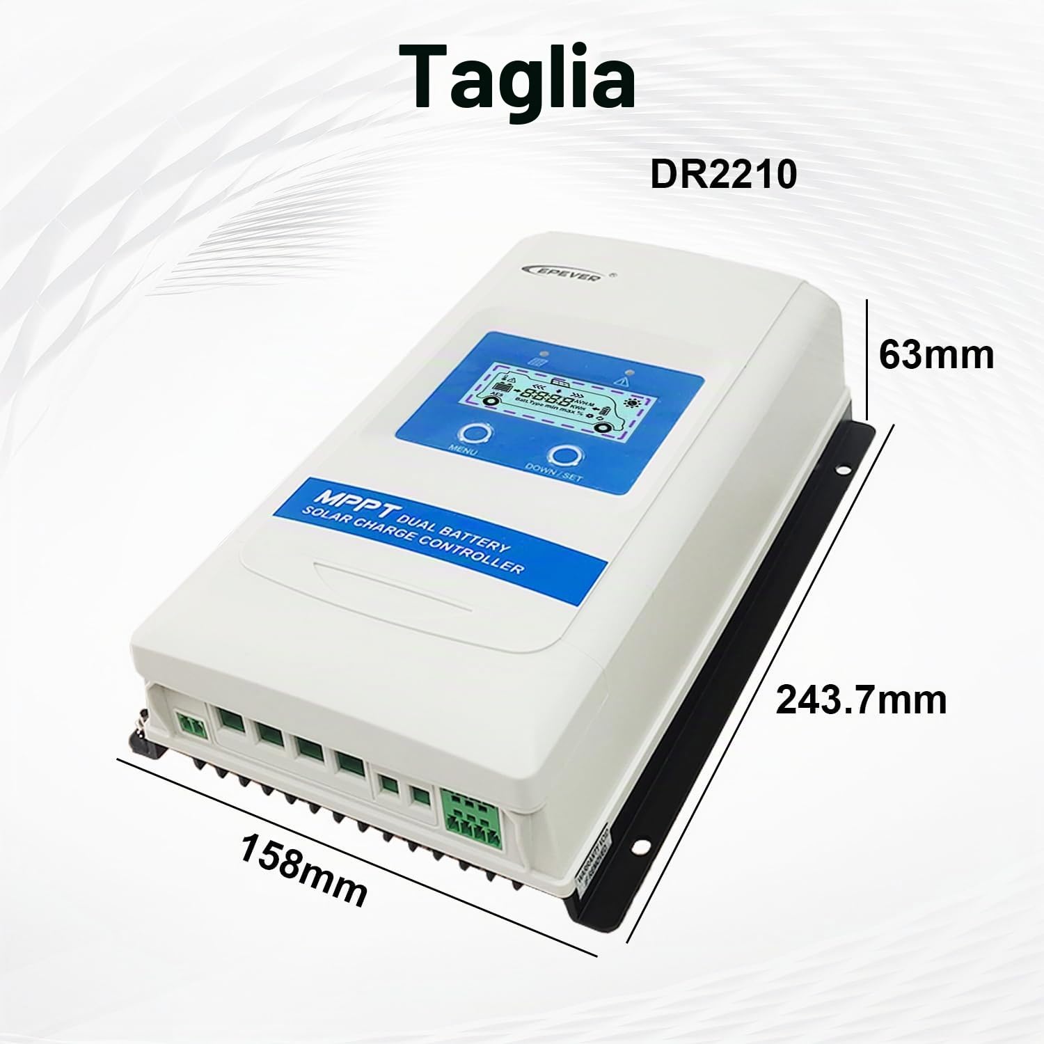 EPEVER® 20A MPPT Regolatore di Carica Solare a doppia Batteria 12V/24V Automatico con Display LCD per Camper barca Rimorchio adatto a Batterie sigillate, al Gel, allagate, al Litio - DR2210N