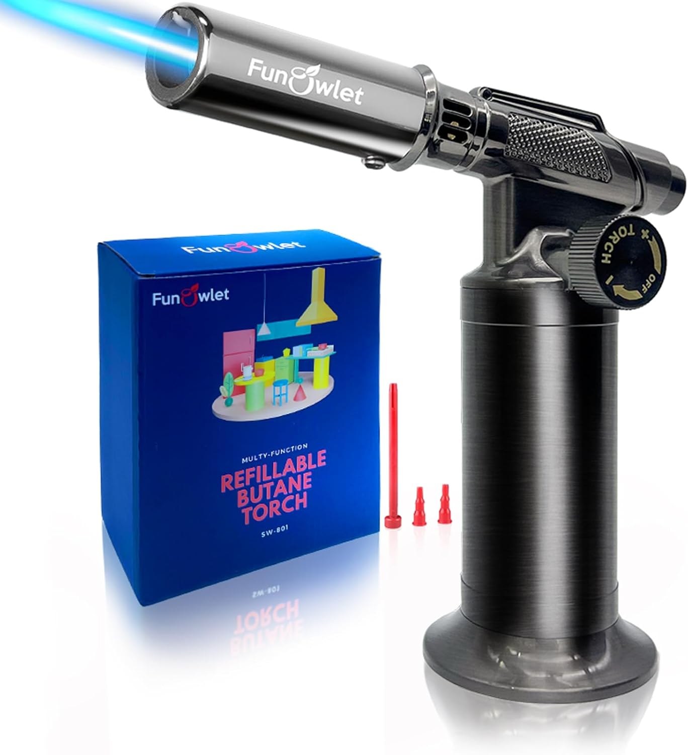 2 Pack Powerful Cooking Torch Lighter - Culinary Kitchen Torch, Sous Vide, Charcoal Lighters Campfire Starter, Flame Thrower Fire Grill Gun for Searing Steak, Creme Brulee, BBQ(Tank Not Included)