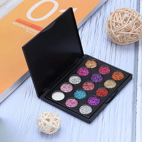 Miniatura 6 de Paleta de sombras de ojos, paleta de sombras de ojos con purpurina de 15 colores para cosplay, maquillaje de ojos, sombra de ojos brillante, polvo
