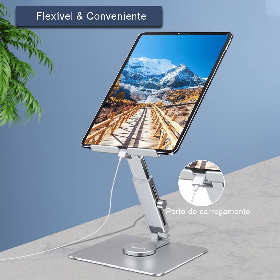 Iruihoo Supporto per tablet per scrivania Supporto a doppia asta in alluminio Supporto per tablet regolabile multi-angolo Accessori per ufficio domestico Compatibile con iPad Pro 13 12.9 11, iPad Air