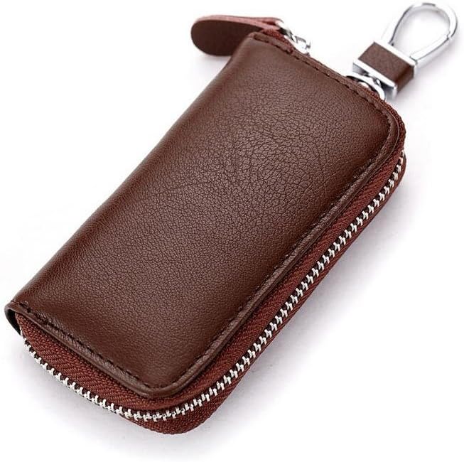 Unisex Mens Womens Premium Leather Car Key Holder Bag Keychain Case Wallet with 6 Hooks Zipper Closure