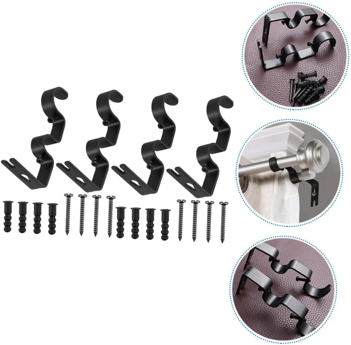4pcs Adjustable Rod Holders Iron Curtain Rod Brackets Easy Install Backdrop Curtain Stand Wall Mount for Windows