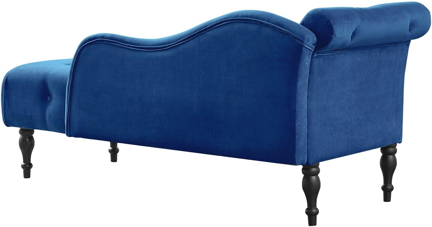 Elegant Velvet Chaise Lounger with Tufted Buttons & Solid Wood Legs - Lounge Chair for Living Room, Reading Room, Bedroom, Blue