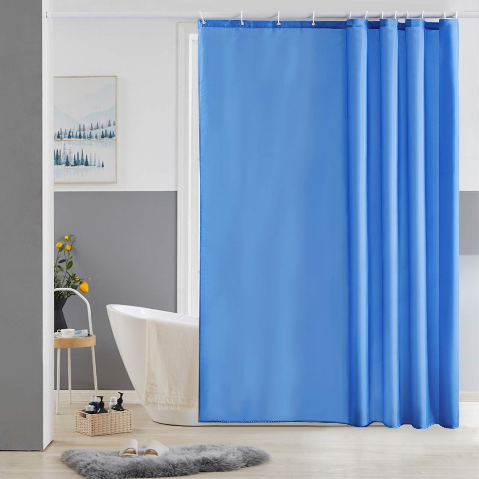 Furlinic Shower Curtain Mould Proof Resistant Wetroom Bathroom Polyester Fabric White 7ft Shower Curtains Liner Waterproof Rustproof Washable Weighted with 12 Hooks Extra Long 180x210cm 72x84. — view 55
