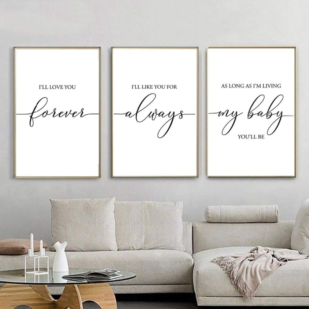 Art Mural Chambre d'enfant Je t'aimerai pour Toujours Toile Art Peinture bébé Douche Cadeau Affiches et Impressions pour la décoration de la Chambre de bébé 24 "x35 (60x90cm) x3 Cadre