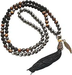 JAPAMALA 108 CONTAS EM PEDRAS NATURAIS OLHO DE TIGRE, LAVA VULCÂNICA E HEMATITA