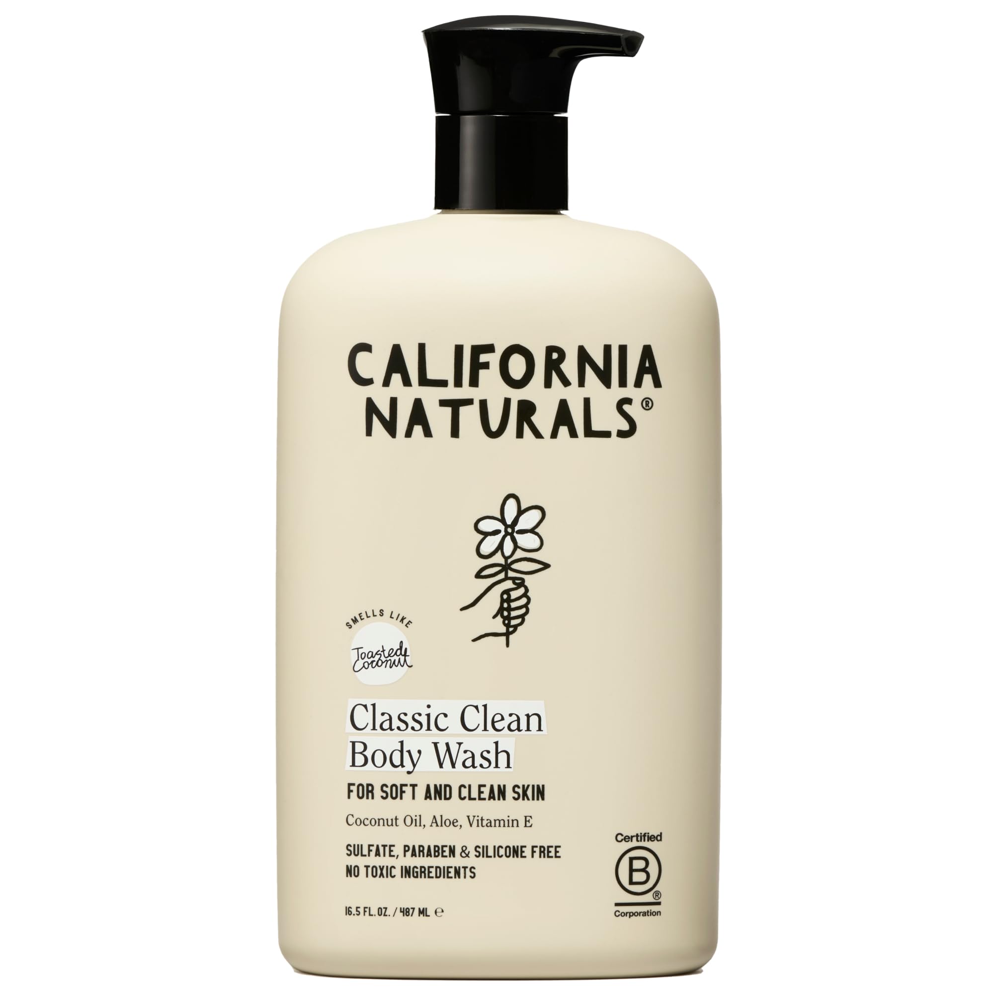 California NaturalsBody Wash for Women and Men, Vitamin E Shower Gel Cleanser, Natural, Vegan & Cruelty Free, Paraben & Sulfate Free, Moisturizing Skin, Coconut, All Skin Types, 16.5 fl oz