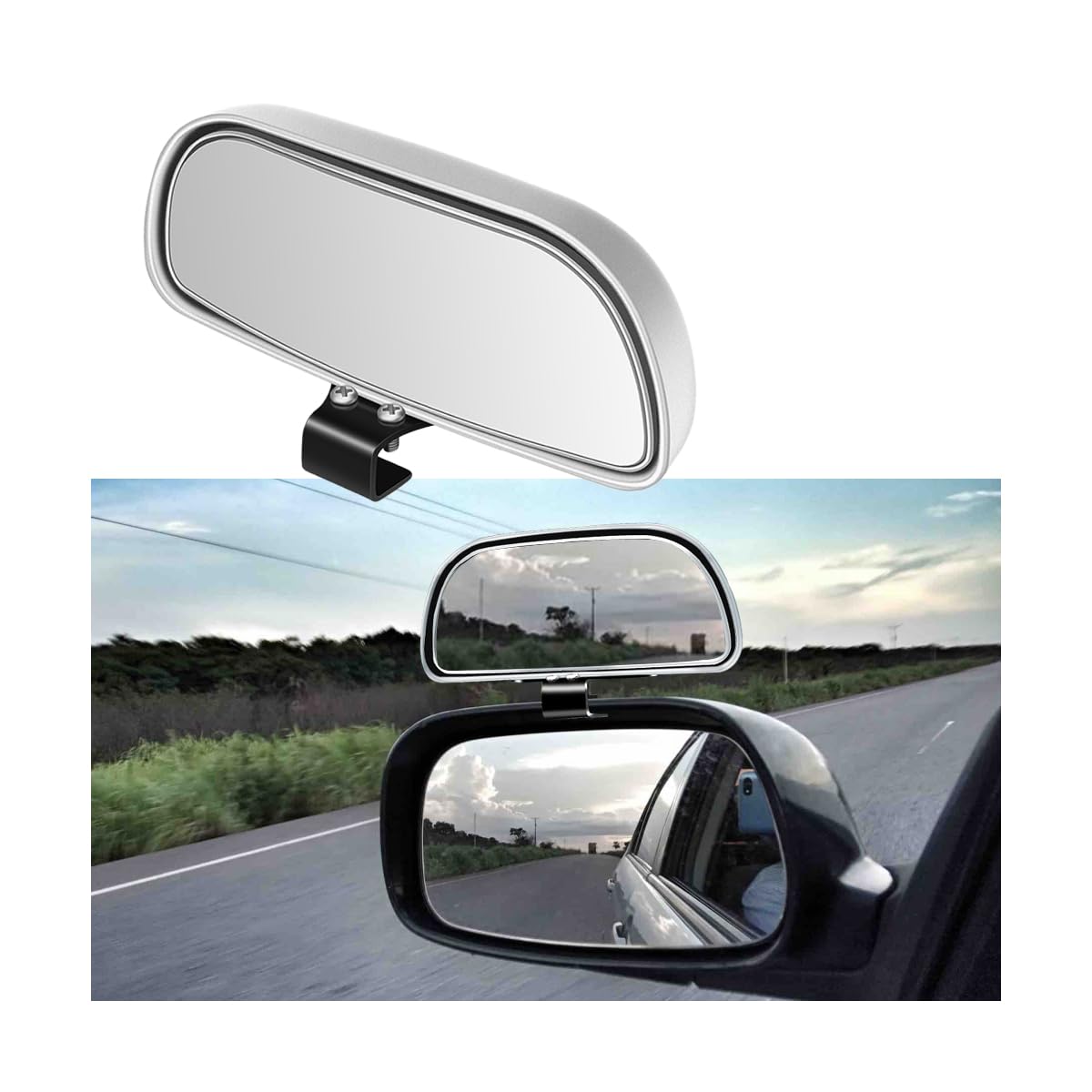 Car Blind Spot Mirror, 360° Adjustable HD Glass Convex Wide Angle Vehicle Blindspot Rear View Mirror, Automotive Rectangle Side View Blind Spot, Universal for Vehicles (Silver)