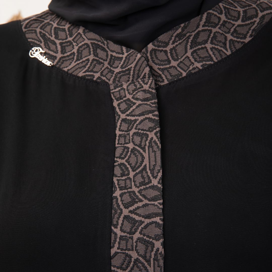 Elegant Black Abaya with Patterned Trim, Long Sleeves, Zipper Front, Made from Soft Medina Silk 3X-Large Black With Leopard Print Accents image 7 of 8 B0F7SNGK7N