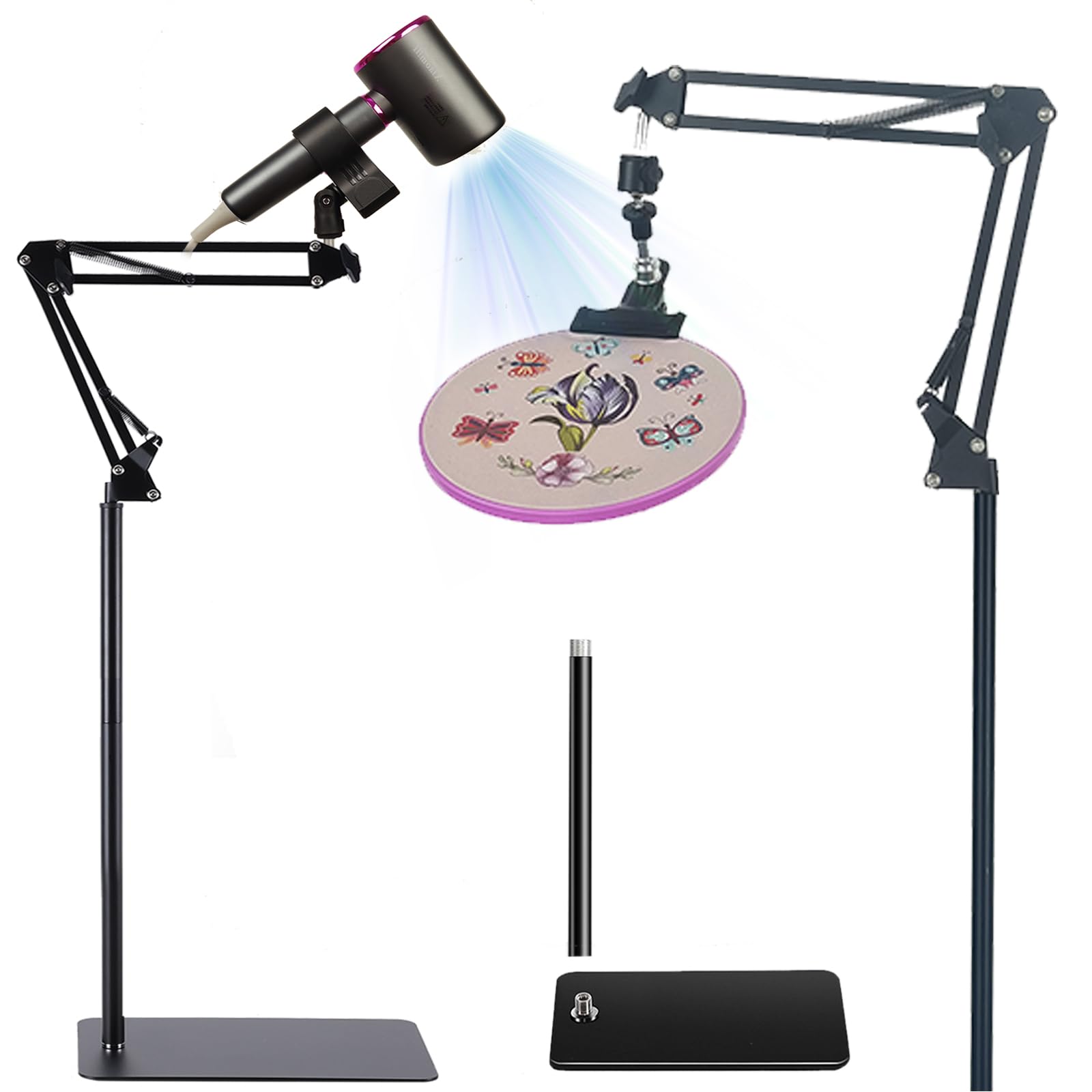 Embroidery Hoop Stand,Rotate Hand Embroidery Stand Embroidery Holder Stand Can Move Freely Hand Embroidery Stand Floor Cross Stitch Stand Suitable for Embroidery Hoop (with Hair Dryer Clamp)