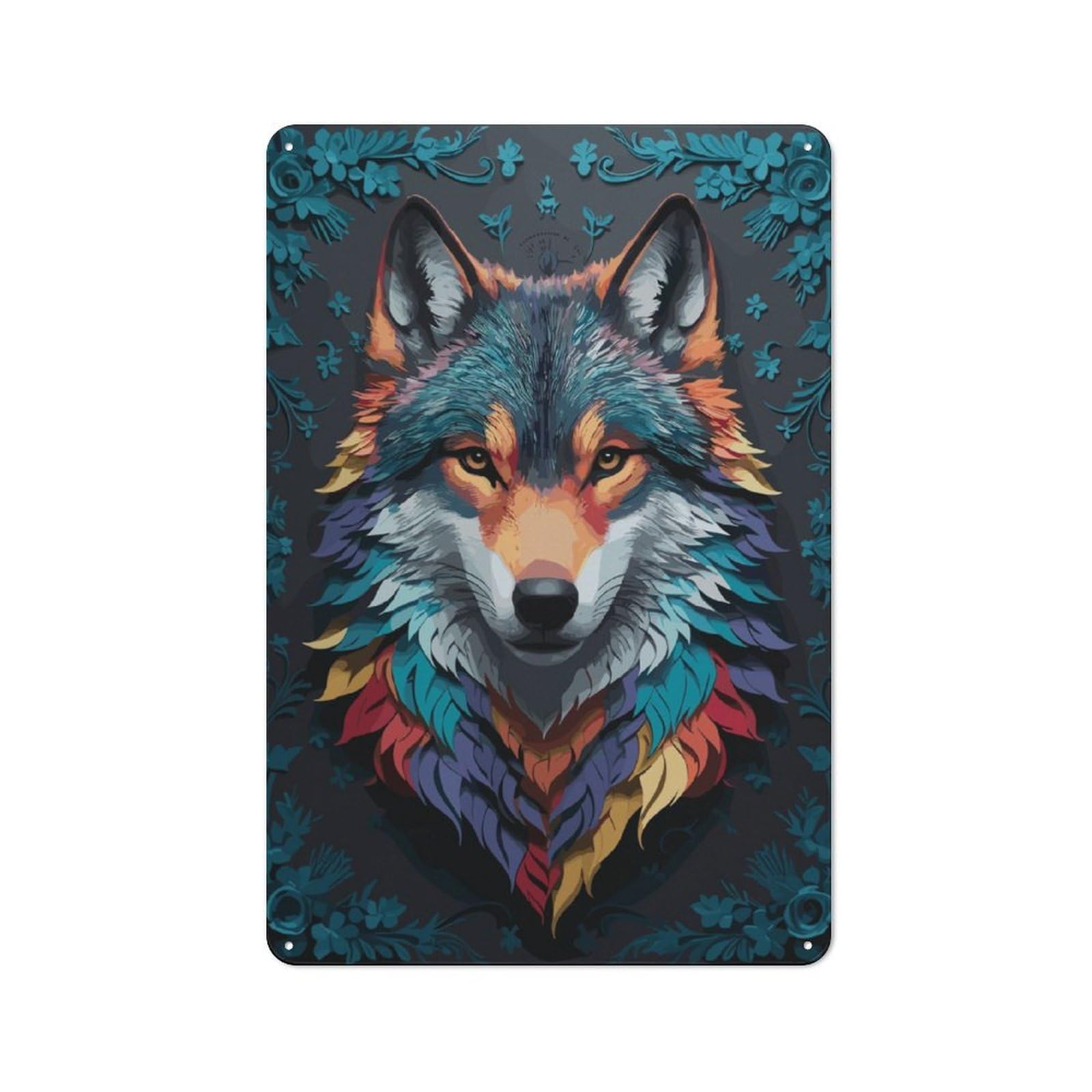 Wolf Face Cottage Style Metal Wall Decor 30x20cm, Farmhouse Metal Sign for Kitchen, Cottage, Porch Or Garden Room