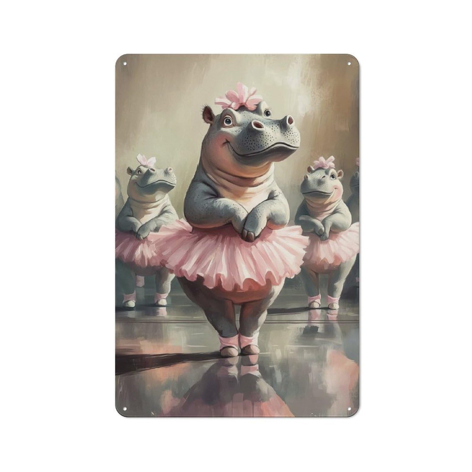 Junmoney Hippo Ballerinas Clean Industrial Metal Wall Decor 30X20cm, Industrial Metal Sign For Workspace, Cafe, Hallway Or Garage