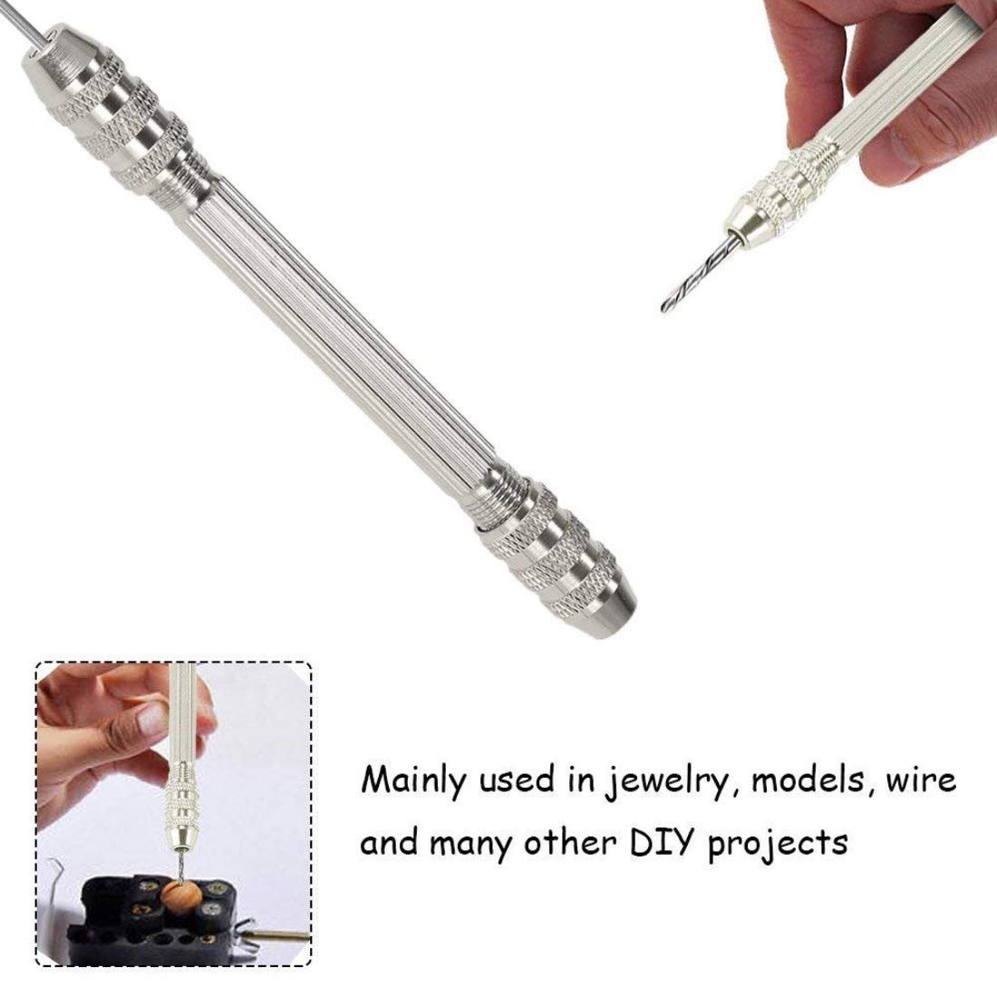 DIY Crafts Pack Of 3 Pcs, Design No # 1, Dual Side Brass Pin Vise Hand Drill Jewelry Drilling Chuck + Micro Twist Drill Point (Drill Point Both Side) + Mini Hand/Be (Pack Of 3 Pcs, Design No # 1) 4