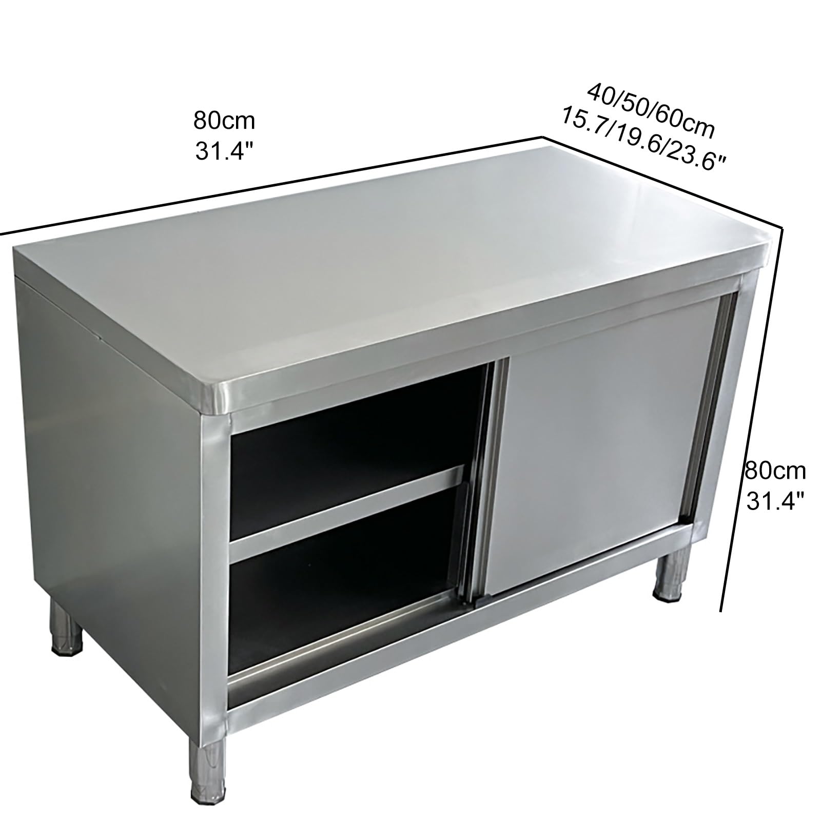 Mesa de trabajo de acero inoxidable resistente para preparación y uso al aire libre, cocina comercial, restaurante, taller, 80 x 40 x 80 cm