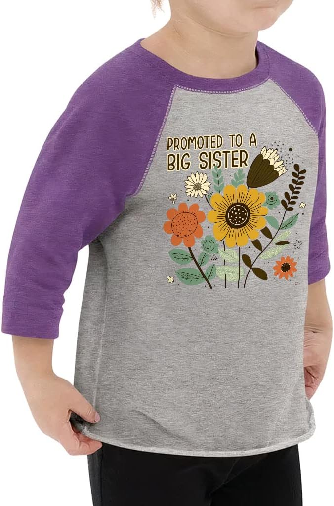 Promoted to a Big Sister Toddler Baseball T-Shirt - Print 3/4 Sleeve T-Shirt - Art Kids' Baseball Tee