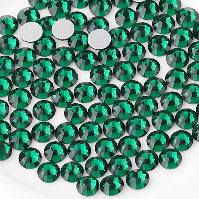 Image of Beadsland Flat Back Crystal Rhinestones, Emerald, SS16, 2880pcs | Flatback Glass Gems, 3.8-4.0mm, for Nail Art Craft, Glue Fix,Dark Green