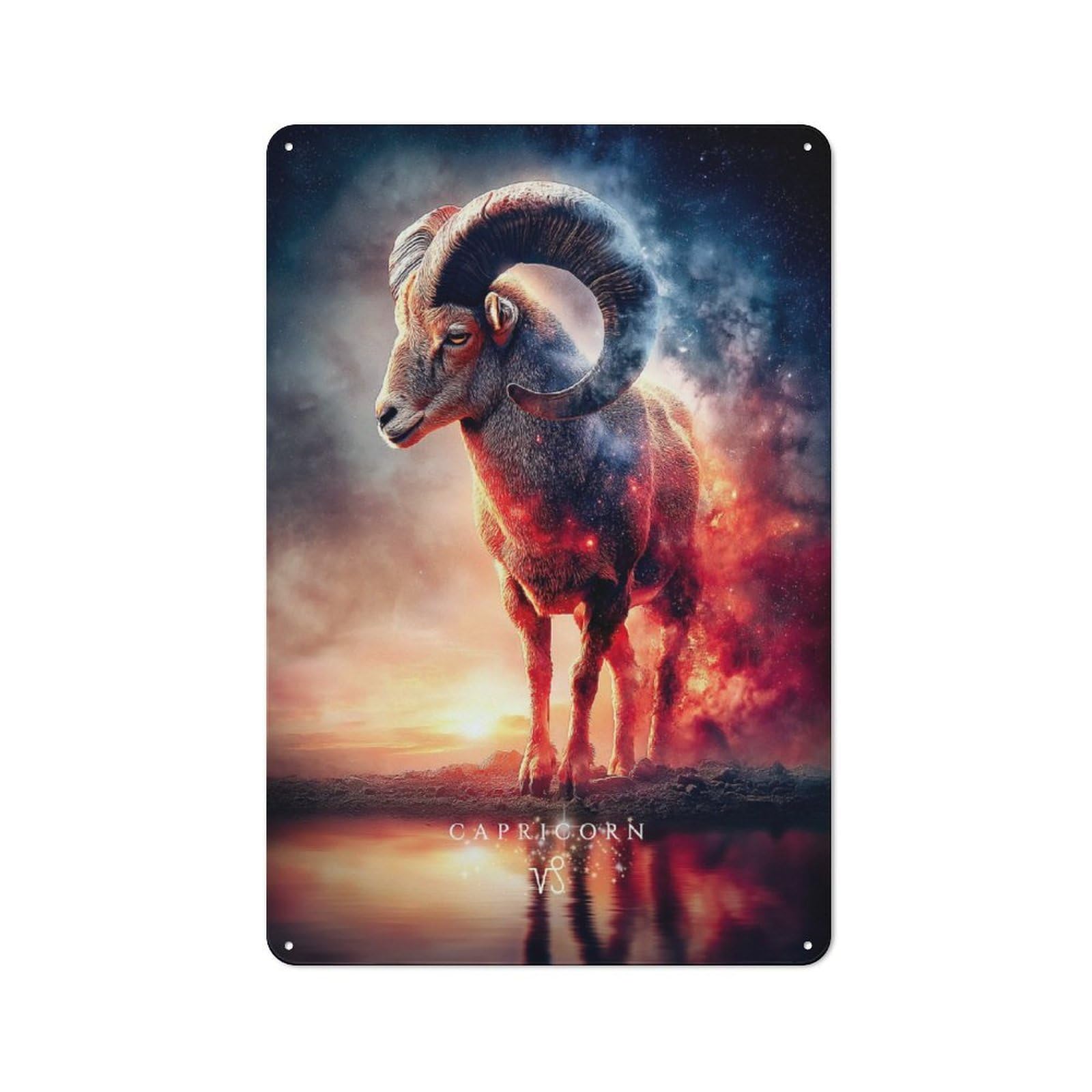 Junmoney Style-5 For Living Room Or Hallway, Capricorn Zodiac Sign Ram Illustration Vintage Metal Sign 30X20cm, For Metal Sign Collectors, For Garage And Workshop Walls