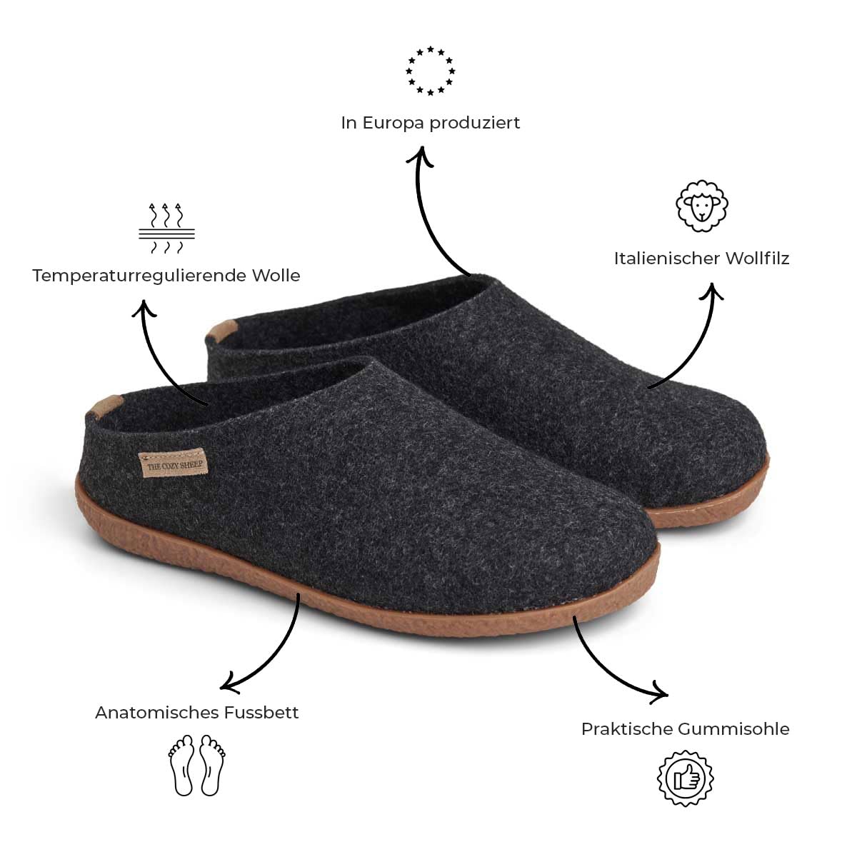 Pantoufles en feutre avec semelle en caoutchouc | Chaussons douillet et pratiques pour homme et femme | Pantoufles femme confortable | Chaussons femmes et hommes été et hiver