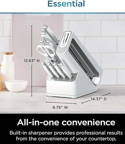 Miniatura 8 de Ninja NeverDull Essential - Juego de cuchillos de 10 piezas con afilador integrado, preparación precisa, color blanco (K12010WH)
