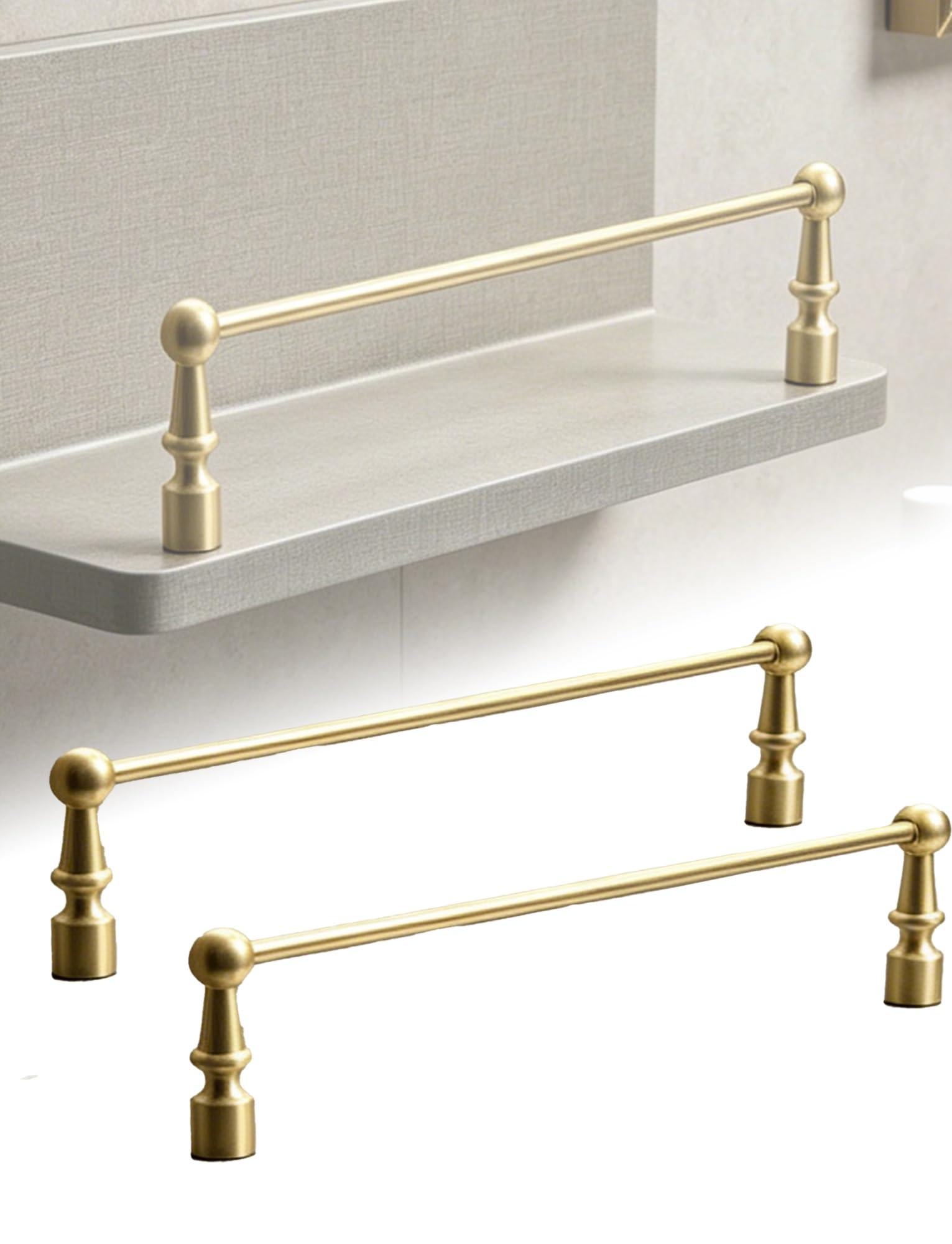 2Pcs Metal Shelf Guard Rail-Anti-Fall Fence for Bookshelf, Shoe Rack & Kitchen Cabinet - Safety Barrier & Display Edge Enclosure(Brass,51cm/20.1in)