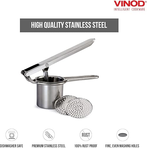Miniatura 2 de Vinod Ricer de papas grande - Triturador de papas de acero inoxidable resistente  Prensa manual y puré para frutas y verduras  Herramienta de cocina